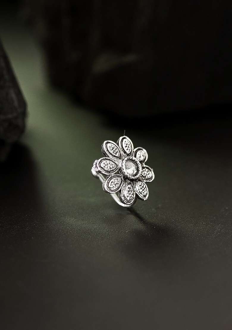 Silver Silver Plated White Ad Studded Enamelled Stud Nosepin - Indya