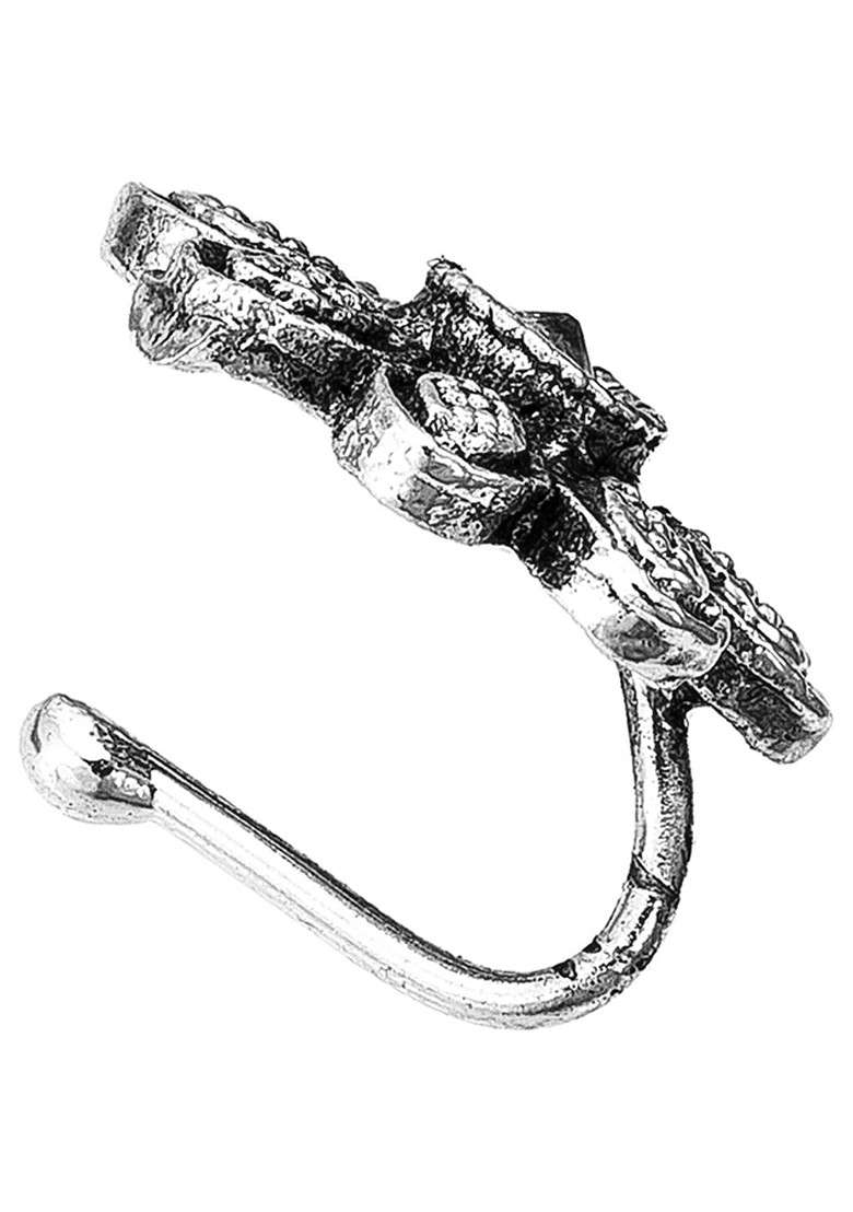 Silver Silver Plated White Ad Studded Enamelled Stud Nosepin - Indya