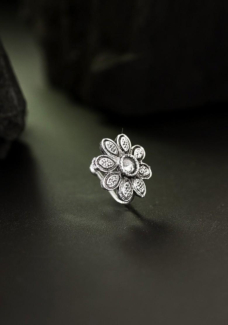 Silver Silver Plated White Ad Studded Enamelled Stud Nosepin