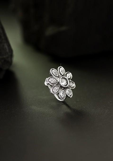 Silver Silver Plated White Ad Studded Enamelled Stud Nosepin