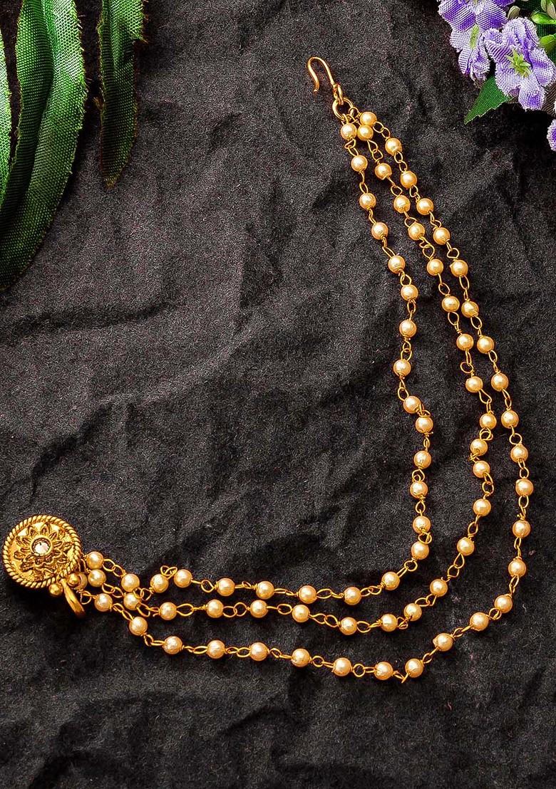 Gold Plated American Diamond Studded Nose Pin With Chain