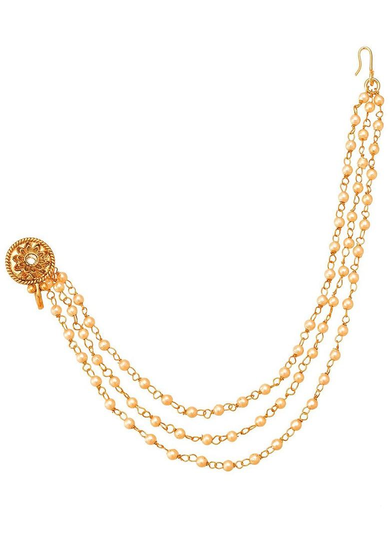 Gold Plated American Diamond Studded Nose Pin With Chain