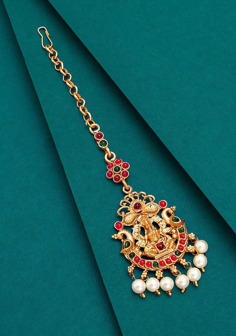 Gold Plated Kundan Studded Maang Tikka Head Jewellery