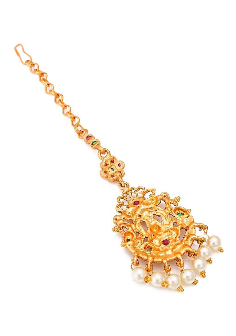 Gold Plated Kundan Studded Maang Tikka Head Jewellery