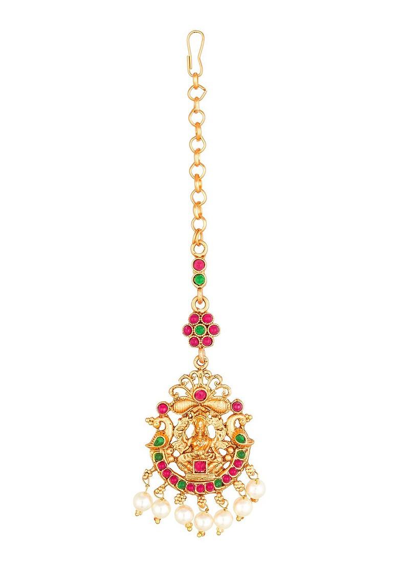 Gold Plated Kundan Studded Maang Tikka Head Jewellery