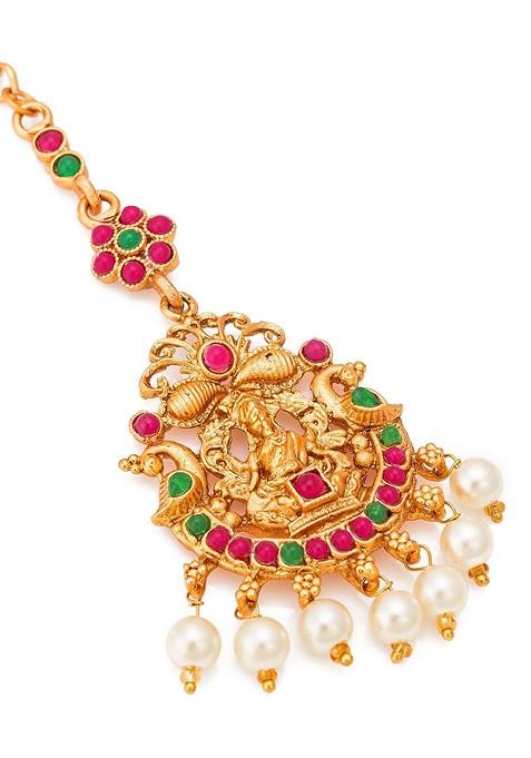 Gold Plated Kundan Studded Maang Tikka Head Jewellery