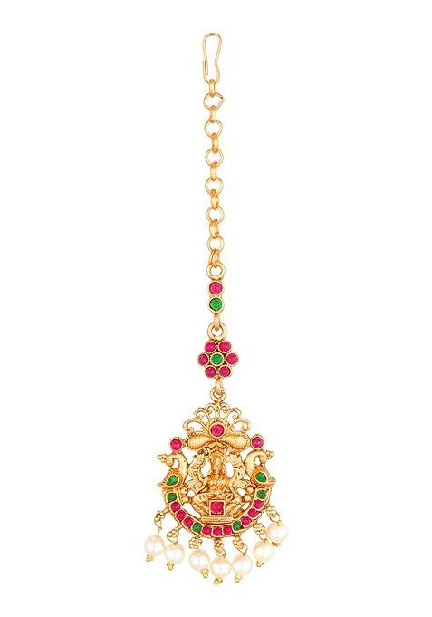 Gold Plated Kundan Studded Maang Tikka Head Jewellery