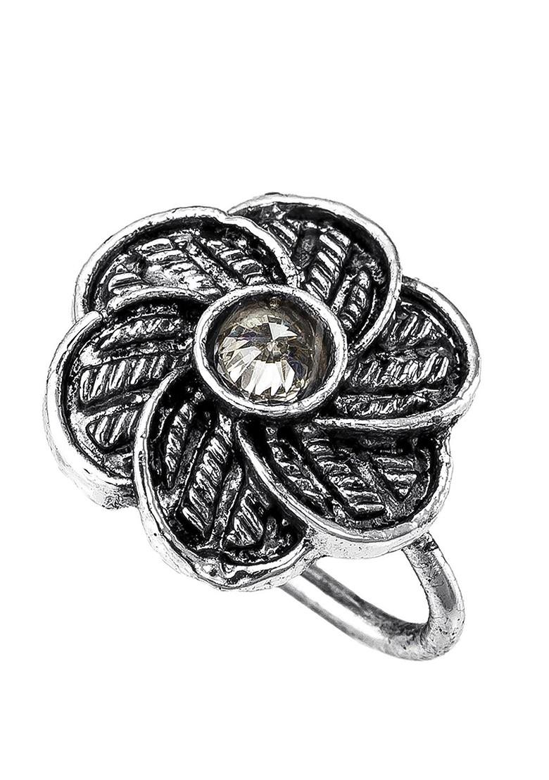 Silver Silver Plated And White American Diamond Studded Stud Nosepin