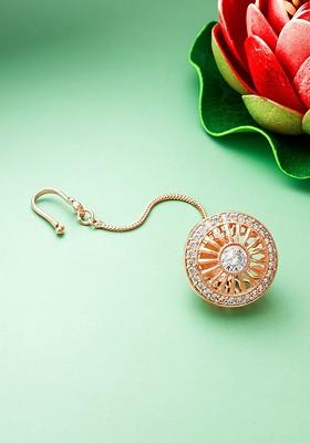 Rose Gold Plated Stone Studded Maang Tikka