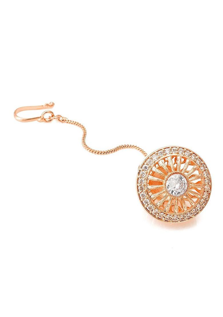 Rose Gold Plated Stone Studded Maang Tikka