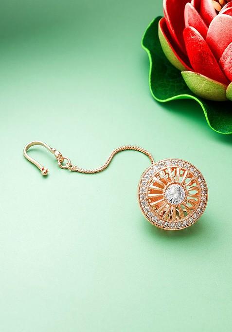 Rose Gold Plated Stone Studded Maang Tikka