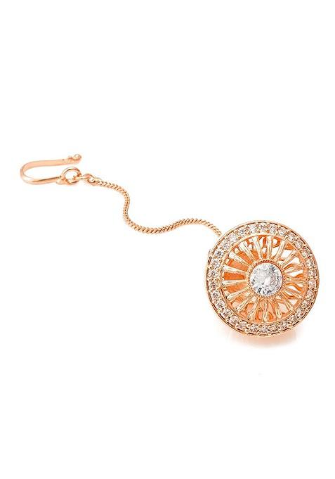 Rose Gold Plated Stone Studded Maang Tikka