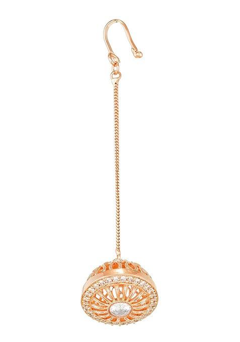 Rose Gold Plated Stone Studded Maang Tikka