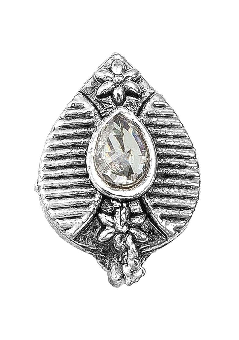 Silver Silver Plated White Ad Studded Stud Nose Pin - Indya