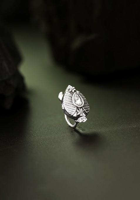 Silver Silver Plated White Ad Studded Stud Nose Pin