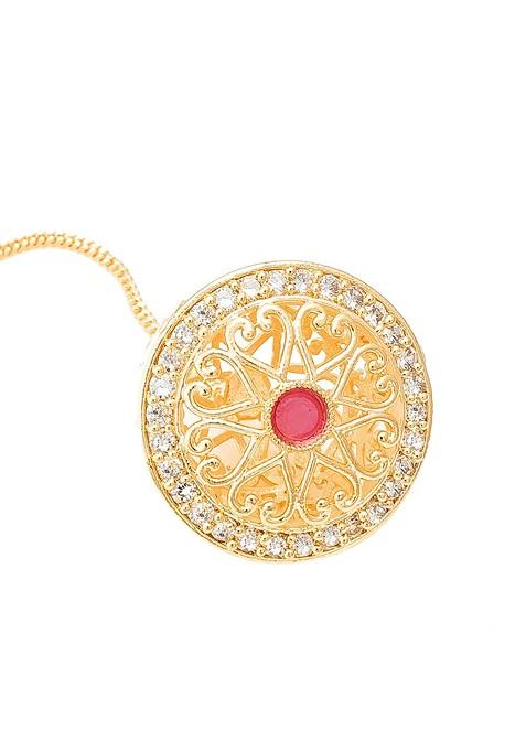 Rose Gold Plated White And Pink Stone Studded Maang Tikka