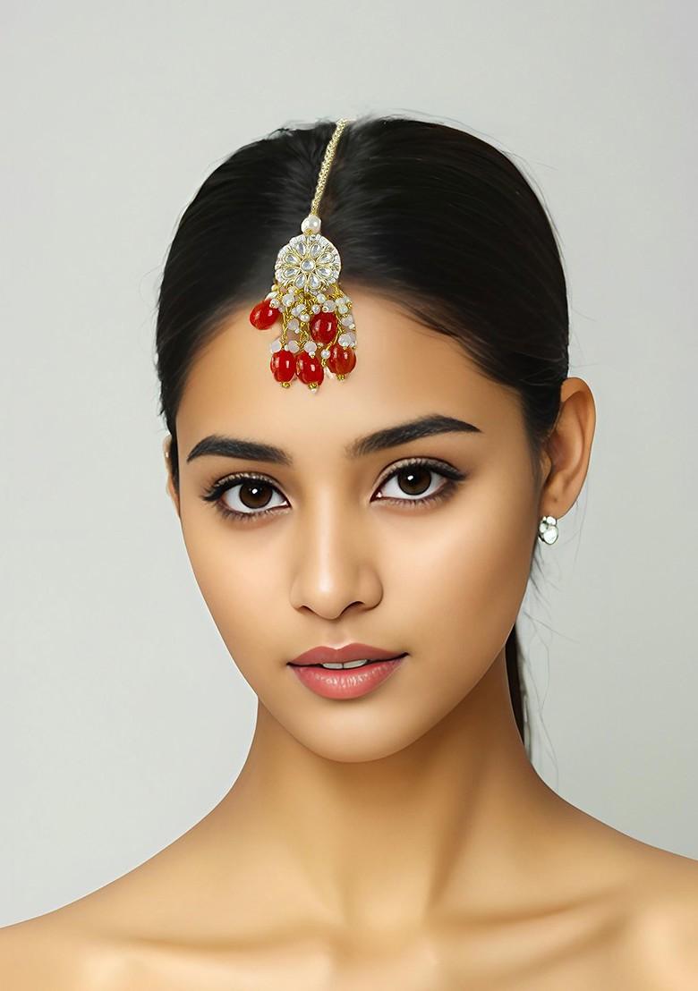 Gold Plated Kundhan Studded Pearl Maangtikka