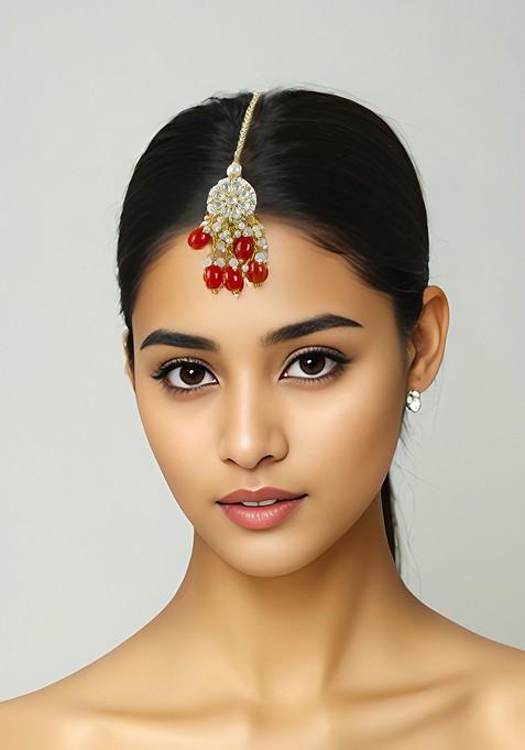 Gold Plated Kundhan Studded Pearl Maangtikka