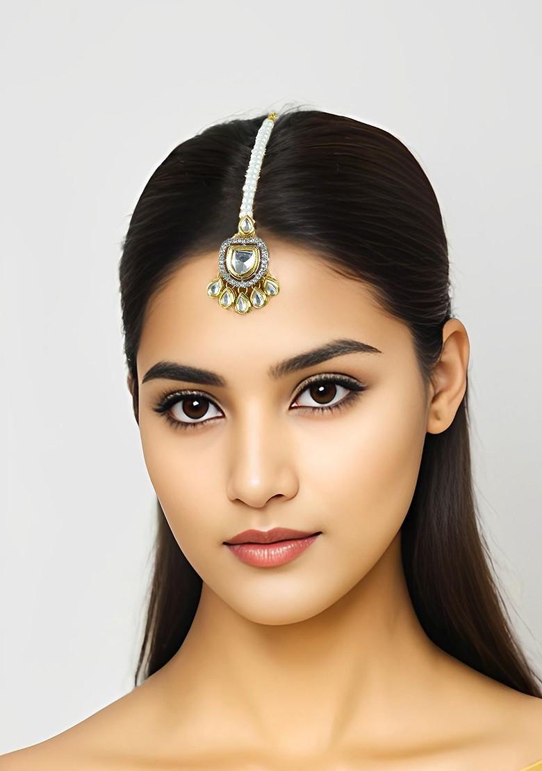 Kundan Studded And Pearls Beaded Maang Tikka
