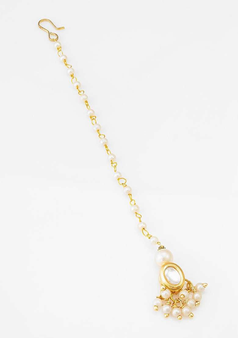 Gold Plated Kundan Studded Maang Tikka - Indya