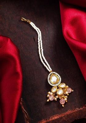 Gold Plated Kundan Studded Maang Tikka Head Jewellery