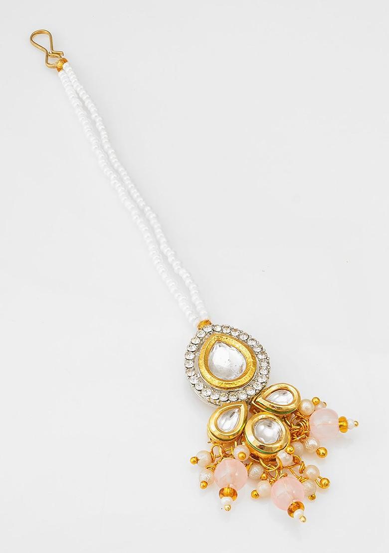 Gold Plated Kundan Studded Maang Tikka Head Jewellery