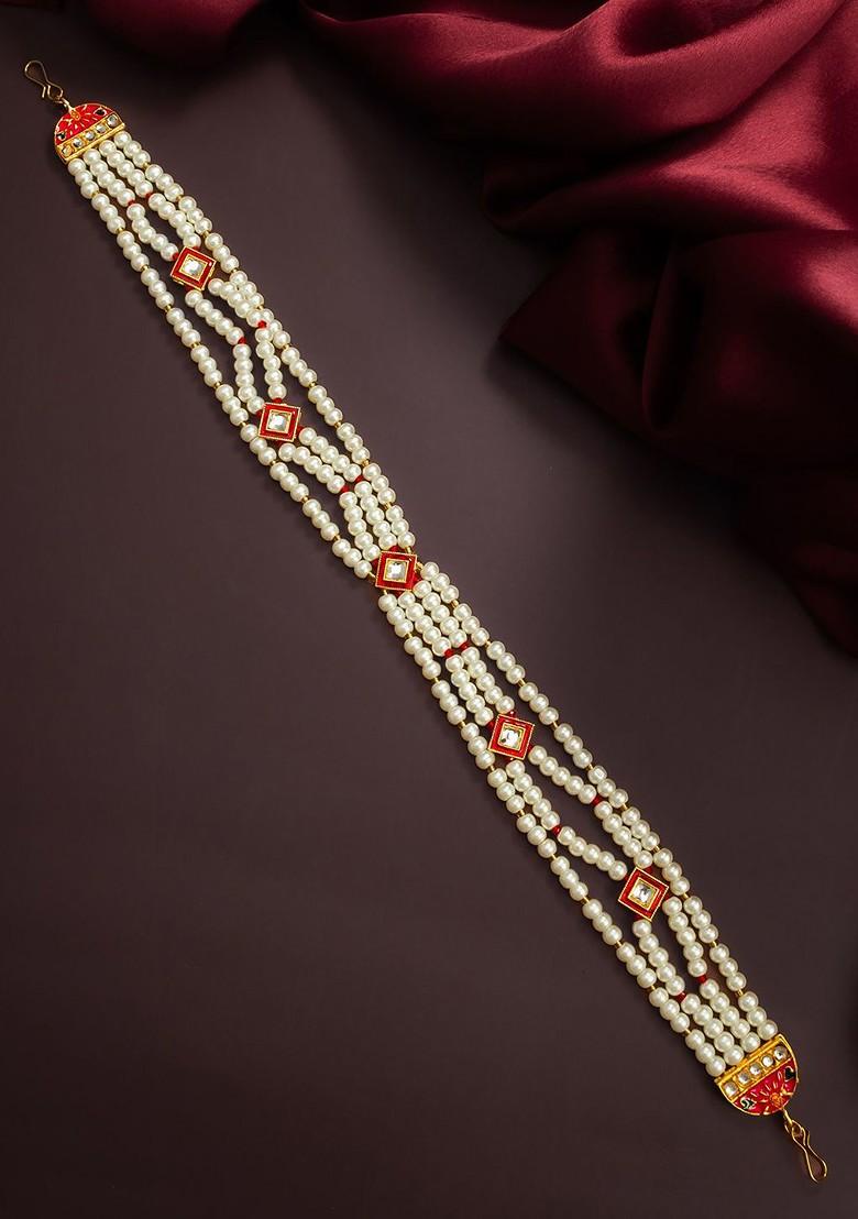 Gold Plated Pearls Studded Maang Tikka Head Jewellery