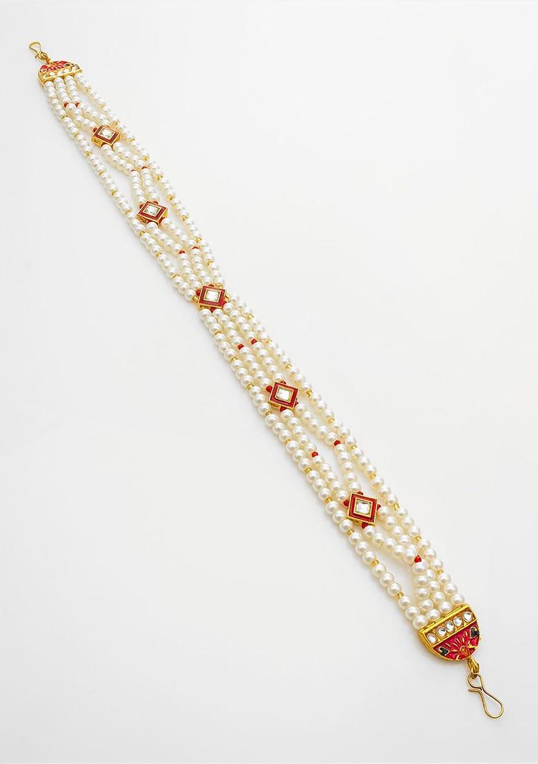 Gold Plated Pearls Studded Maang Tikka Head Jewellery