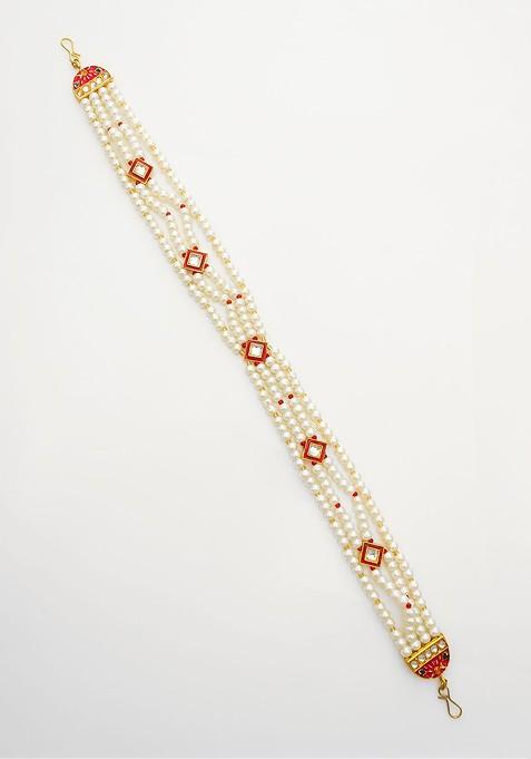 Gold Plated Pearls Studded Maang Tikka Head Jewellery