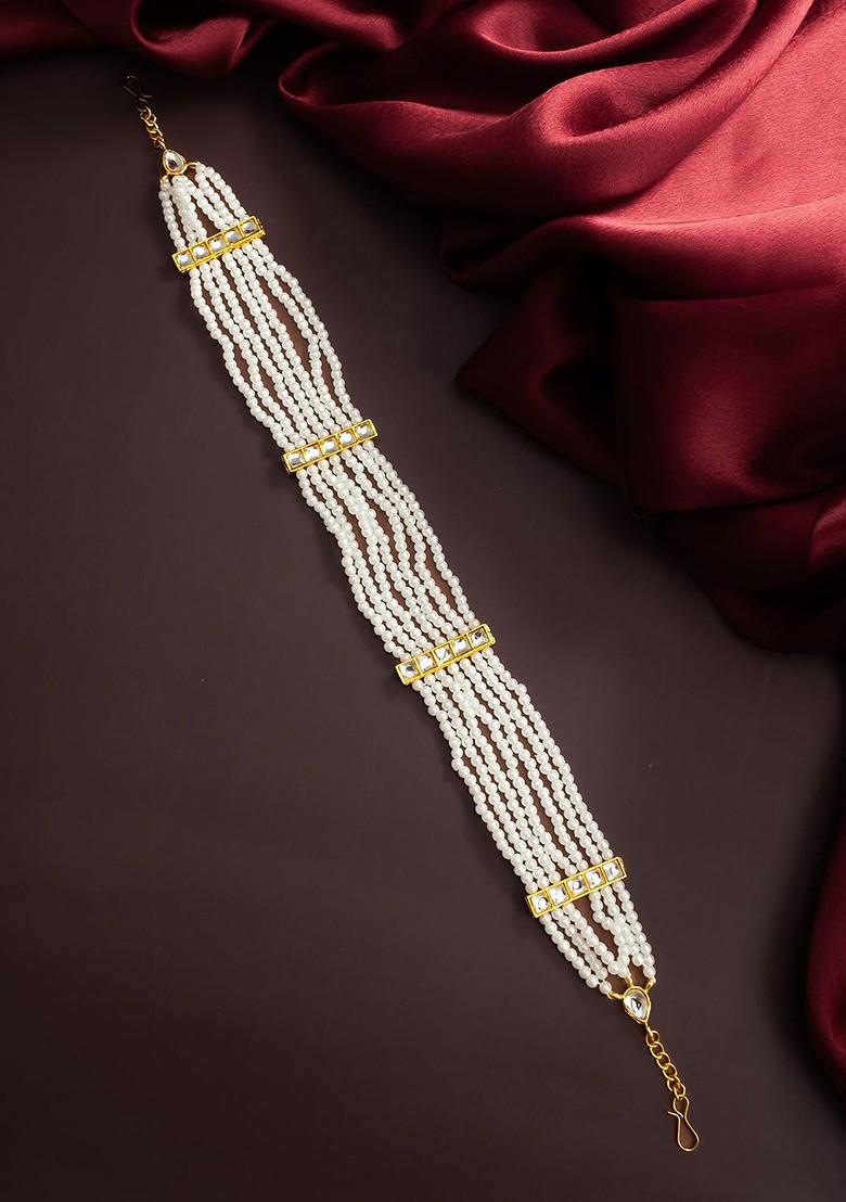 Gold Plated Pearls And Kundan Studded Maang Tikka Head Jewellery