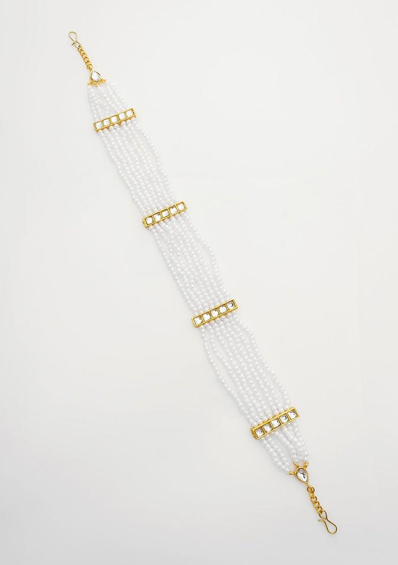 Gold Plated Pearls And Kundan Studded Maang Tikka Head Jewellery