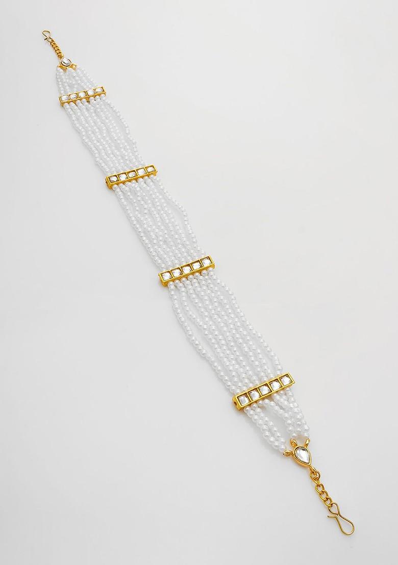 Gold Plated Pearls And Kundan Studded Maang Tikka Head Jewellery