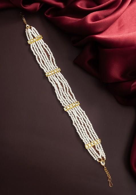 Gold Plated Pearls And Kundan Studded Maang Tikka Head Jewellery