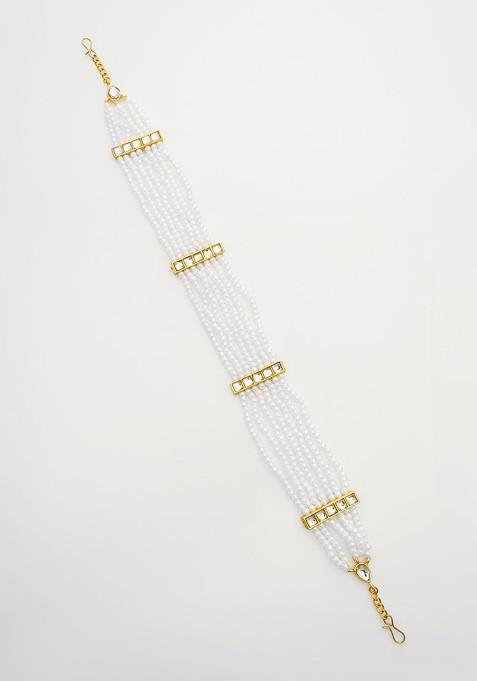 Gold Plated Pearls And Kundan Studded Maang Tikka Head Jewellery