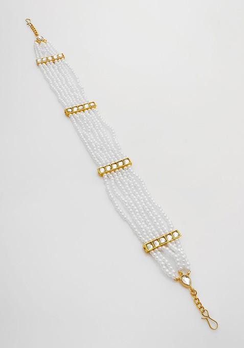 Gold Plated Pearls And Kundan Studded Maang Tikka Head Jewellery