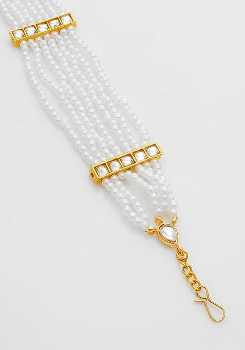 Gold Plated Pearls And Kundan Studded Maang Tikka Head Jewellery