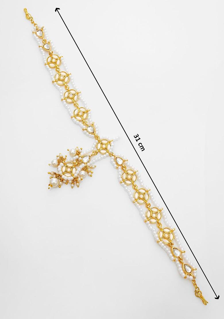 Gold Plated Pearls And Kundan Studded Maang Tikka Head Jewellery
