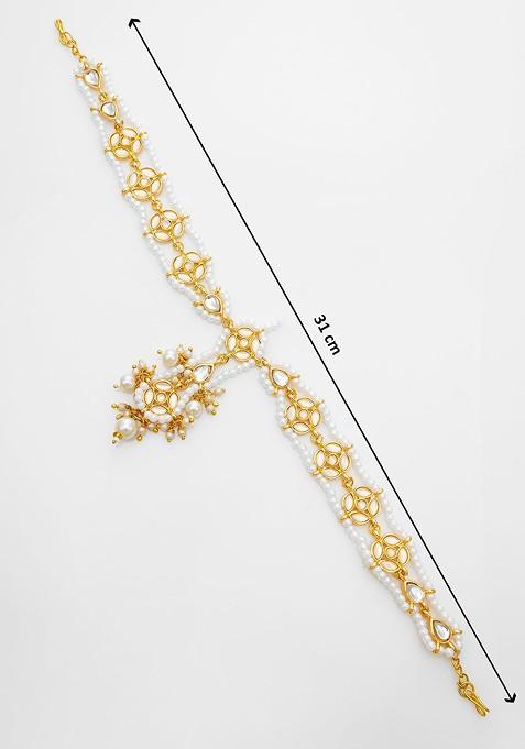 Gold Plated Pearls And Kundan Studded Maang Tikka Head Jewellery