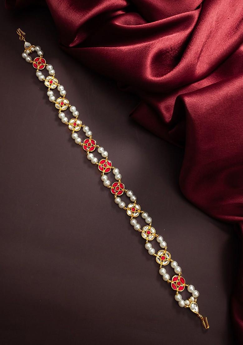 Gold Plated Pearls Studded Maang Tikka Head Jewellery