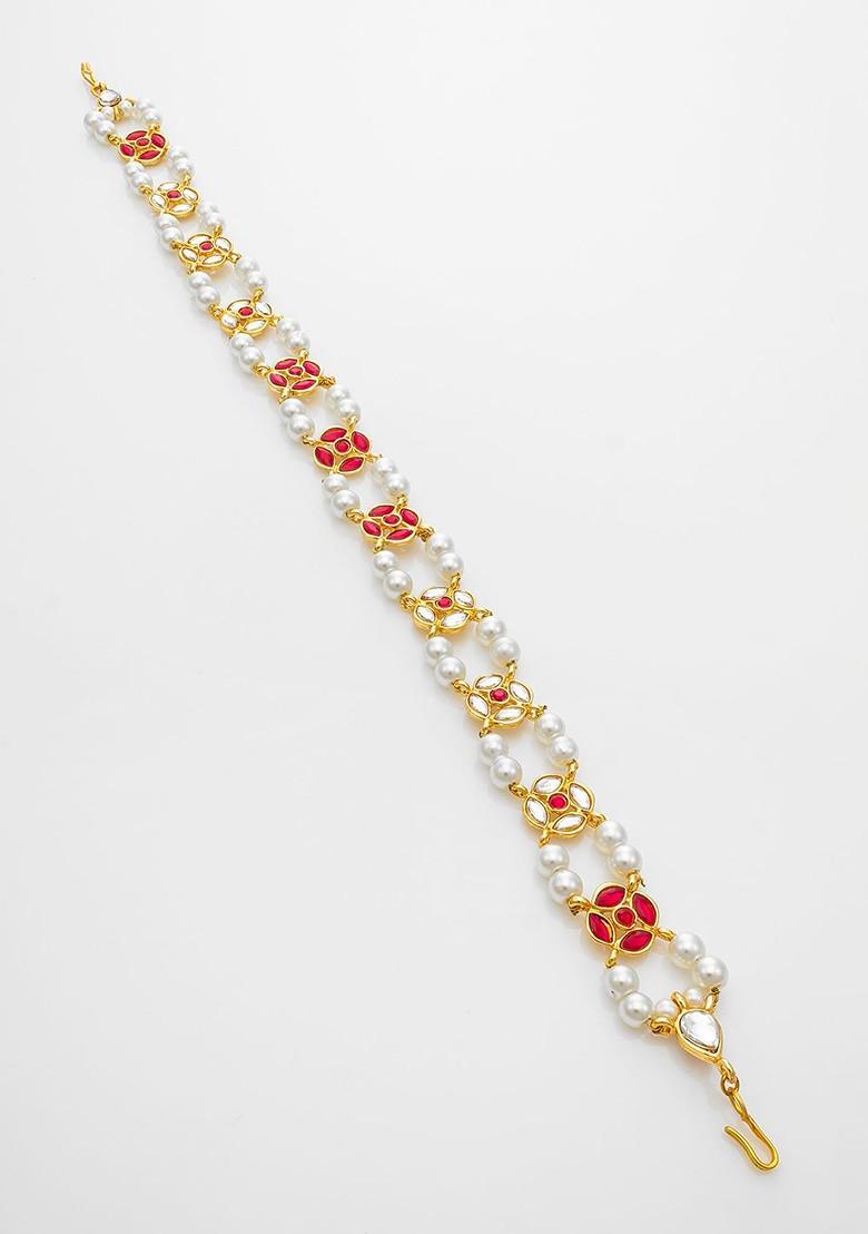 Gold Plated Pearls Studded Maang Tikka Head Jewellery