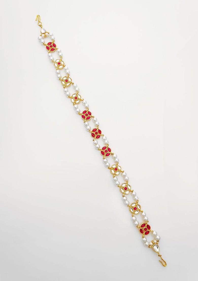 Gold Plated Pearls Studded Maang Tikka Head Jewellery