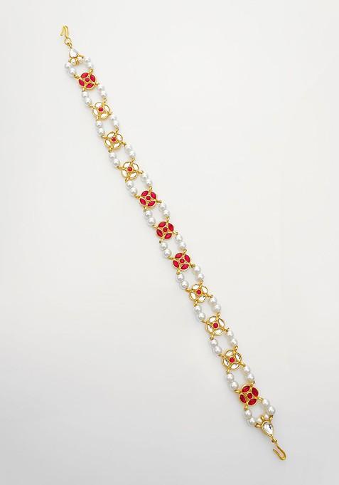 Gold Plated Pearls Studded Maang Tikka Head Jewellery