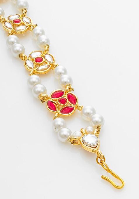 Gold Plated Pearls Studded Maang Tikka Head Jewellery