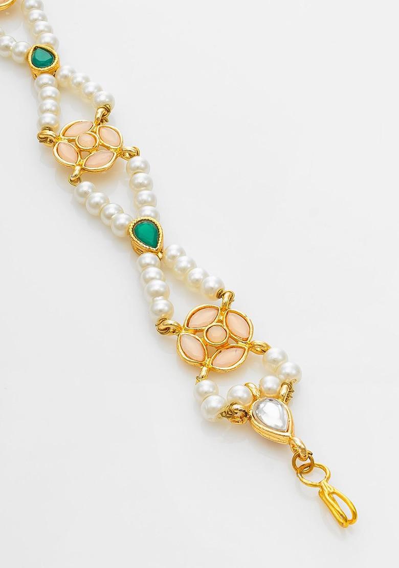 Gold Plated Pearls Studded Maang Tikka Head Jewellery