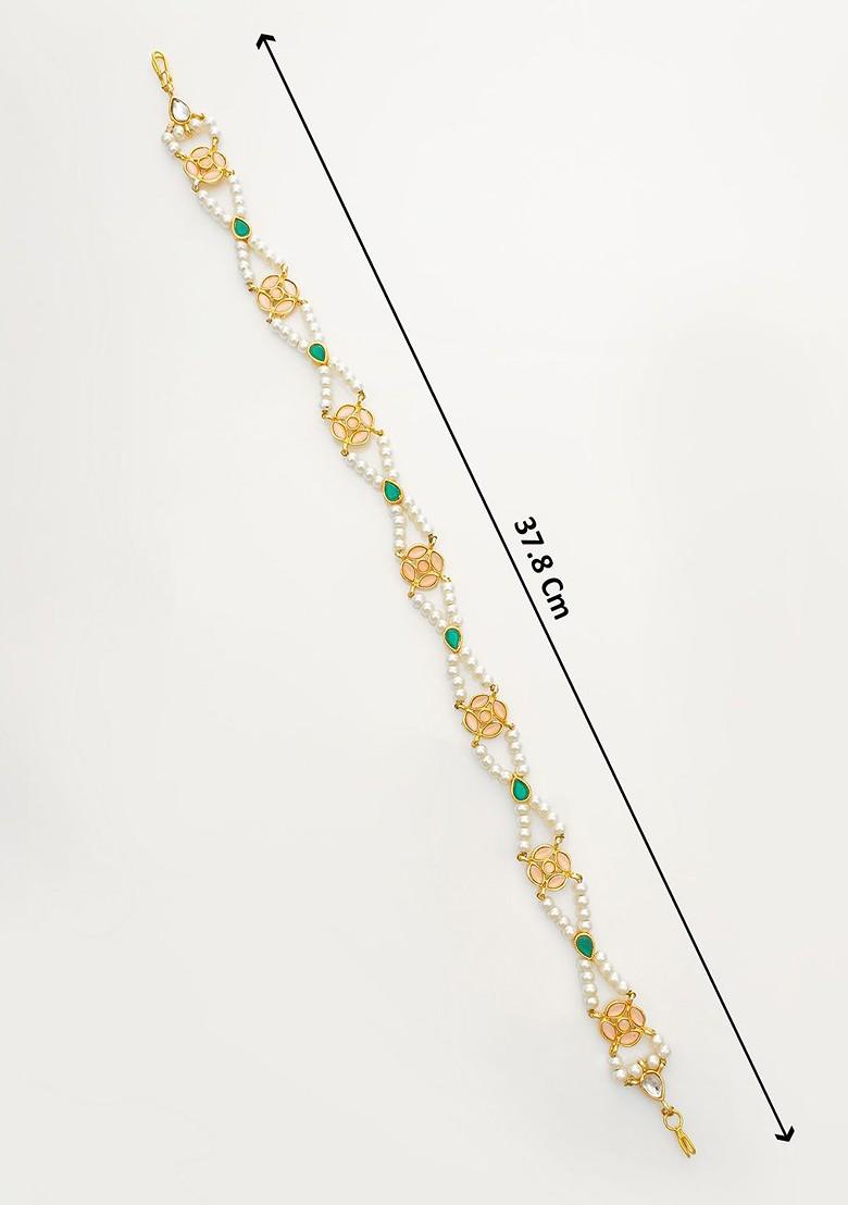 Gold Plated Pearls Studded Maang Tikka Head Jewellery