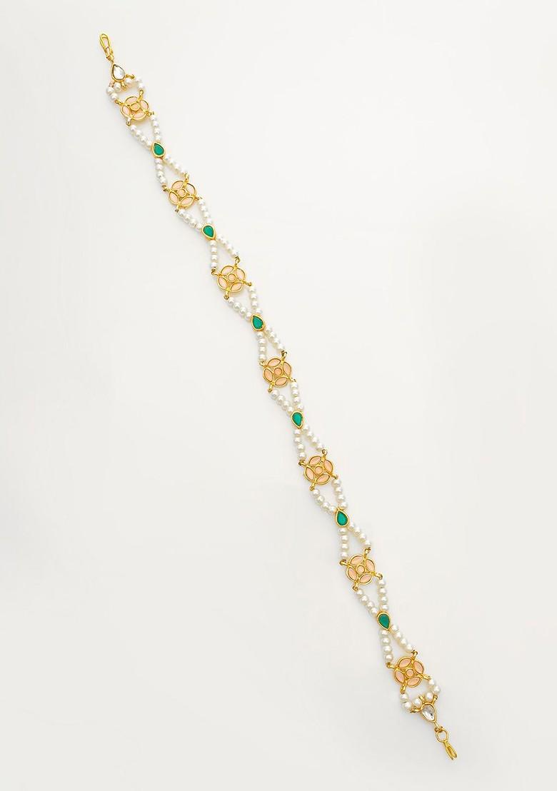 Gold Plated Pearls Studded Maang Tikka Head Jewellery