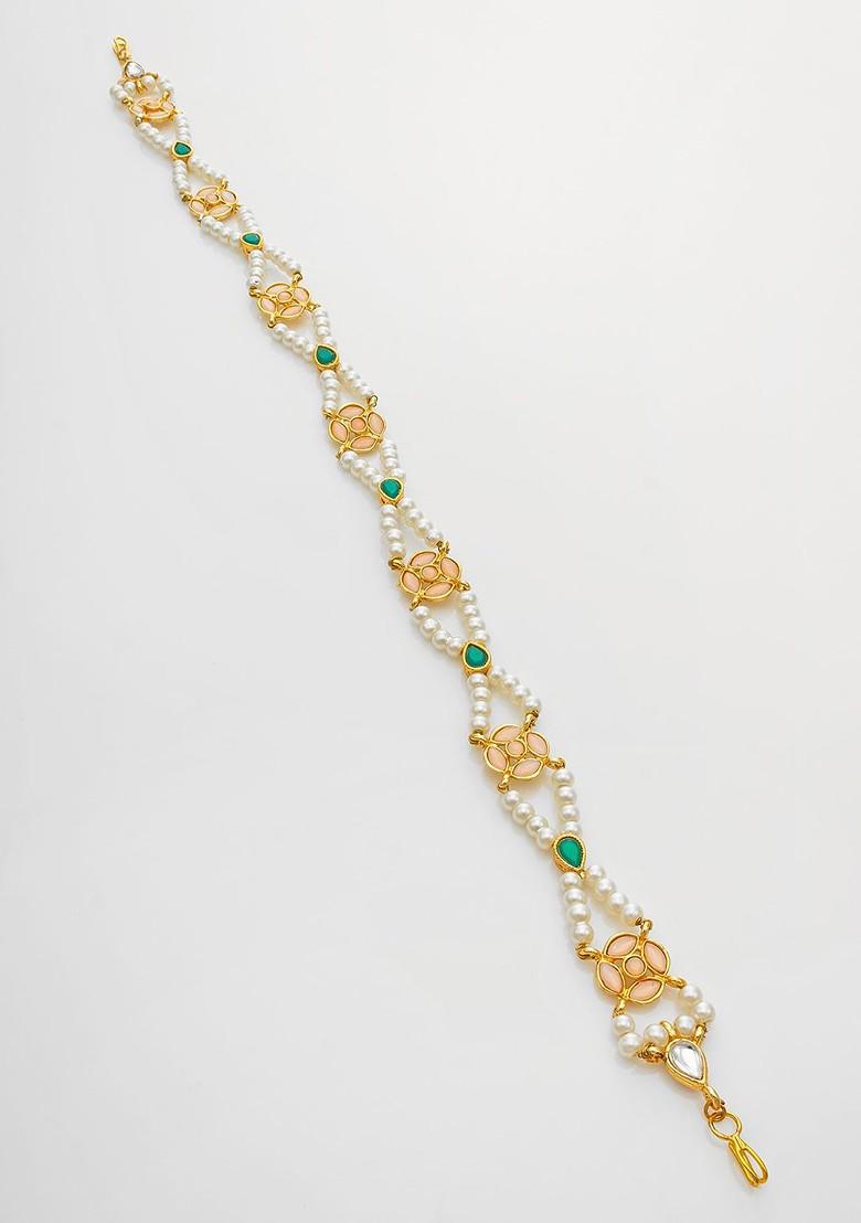 Gold Plated Pearls Studded Maang Tikka Head Jewellery
