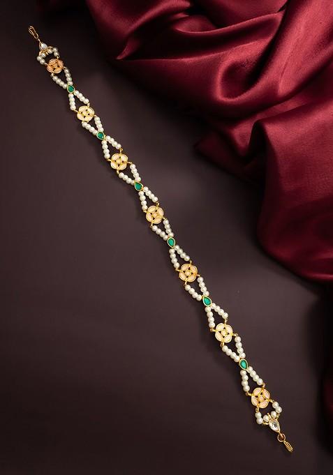 Gold Plated Pearls Studded Maang Tikka Head Jewellery