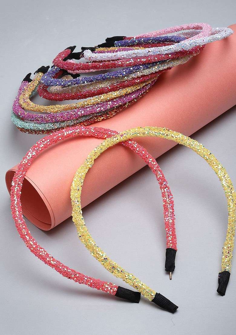 Multicoloured Set Of 12 Embellished Hairband - Indya