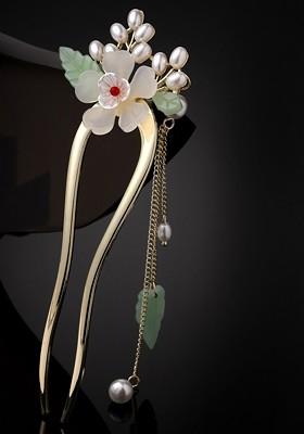 Sea Green Embellished Metal Floral Hairstick